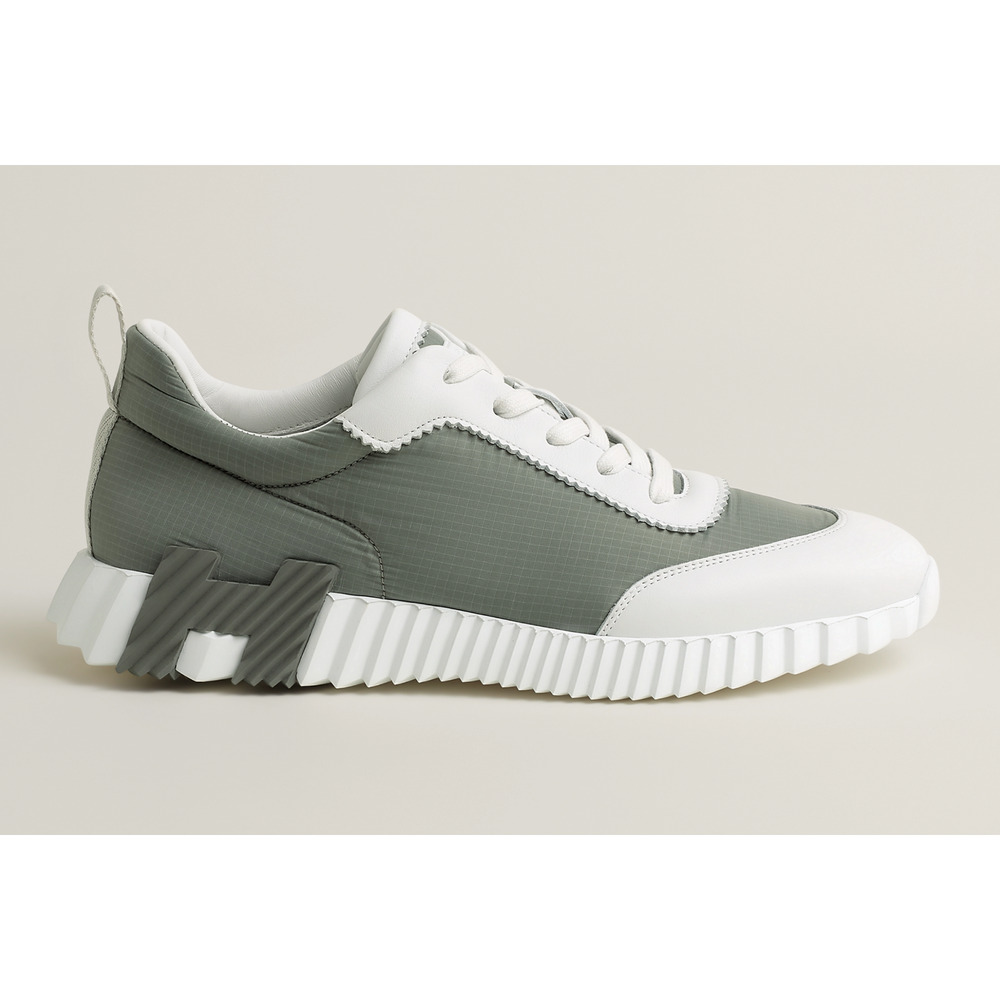 Hermes Mens Bouncing Sneaker Etoupe Blanc White Grey H Logo Lace Up Flat 44 11